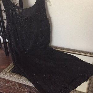 Black Beaded Cocktail Party Date Dress Kazar LBD Girls Night Holiday Evening